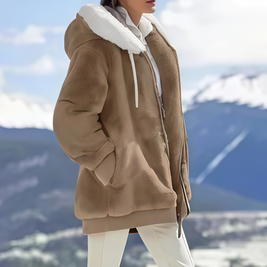 Women's Oversized Fleece-Lined Zipper Hooded Jacket—Soft and Warm Winter Wear