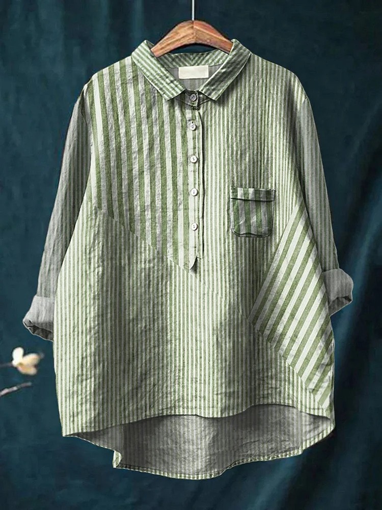 Women's Simple Colorful Flat Print Casual Cotton And Linen Shirt
