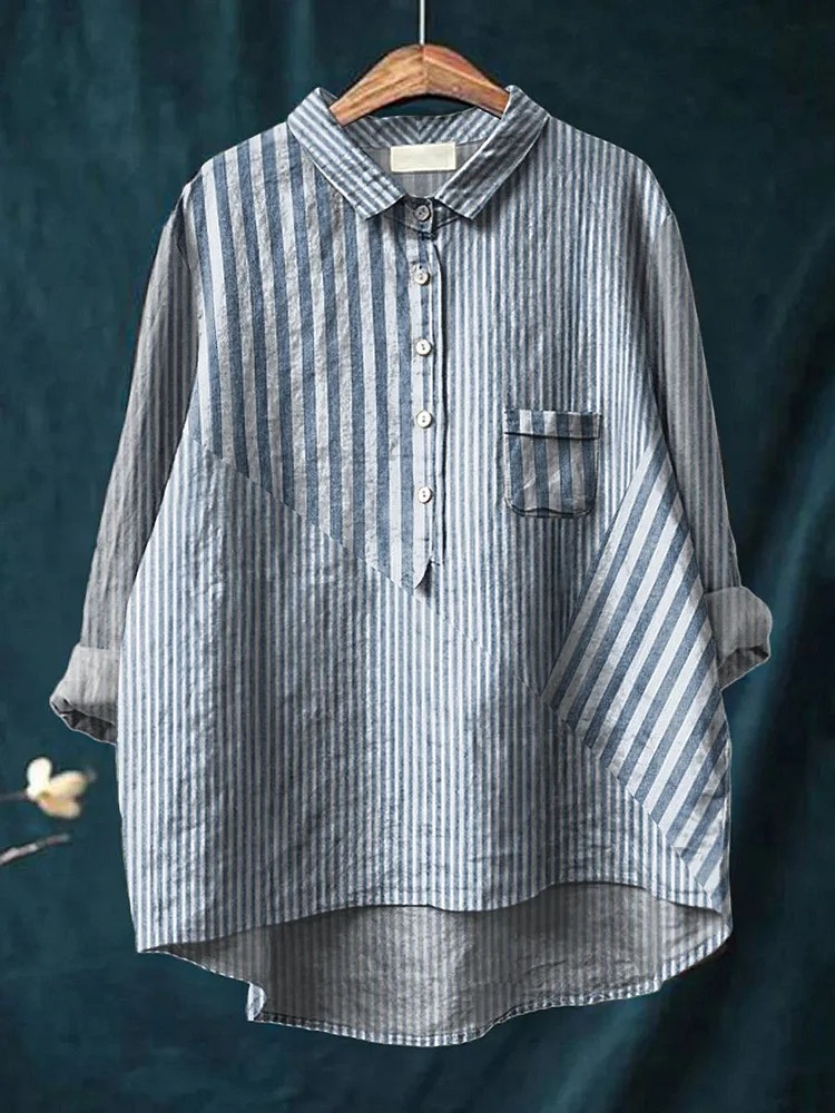 Women's Simple Colorful Flat Print Casual Cotton And Linen Shirt