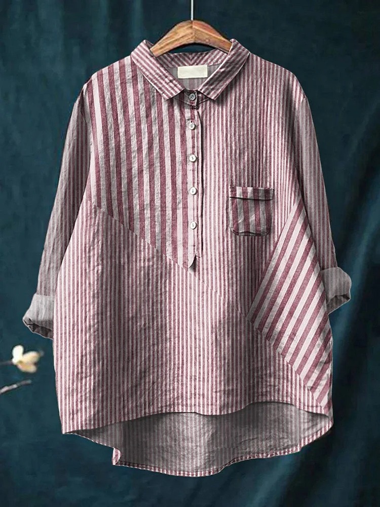 Women's Simple Colorful Flat Print Casual Cotton And Linen Shirt