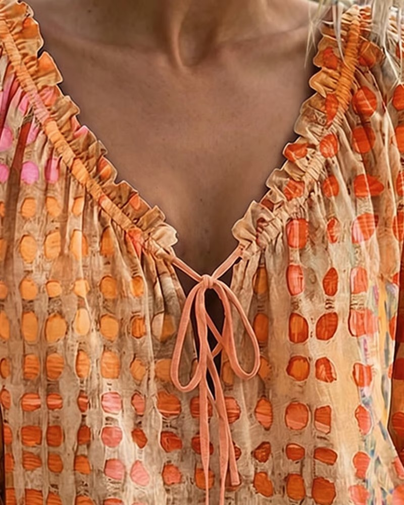 Polka Dot Lace Up Blouse