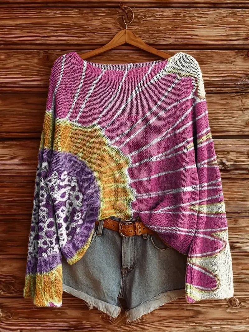 Bohemian Vintage Knit Sweater – Cozy Loose Fit Pullover for Everyday Style