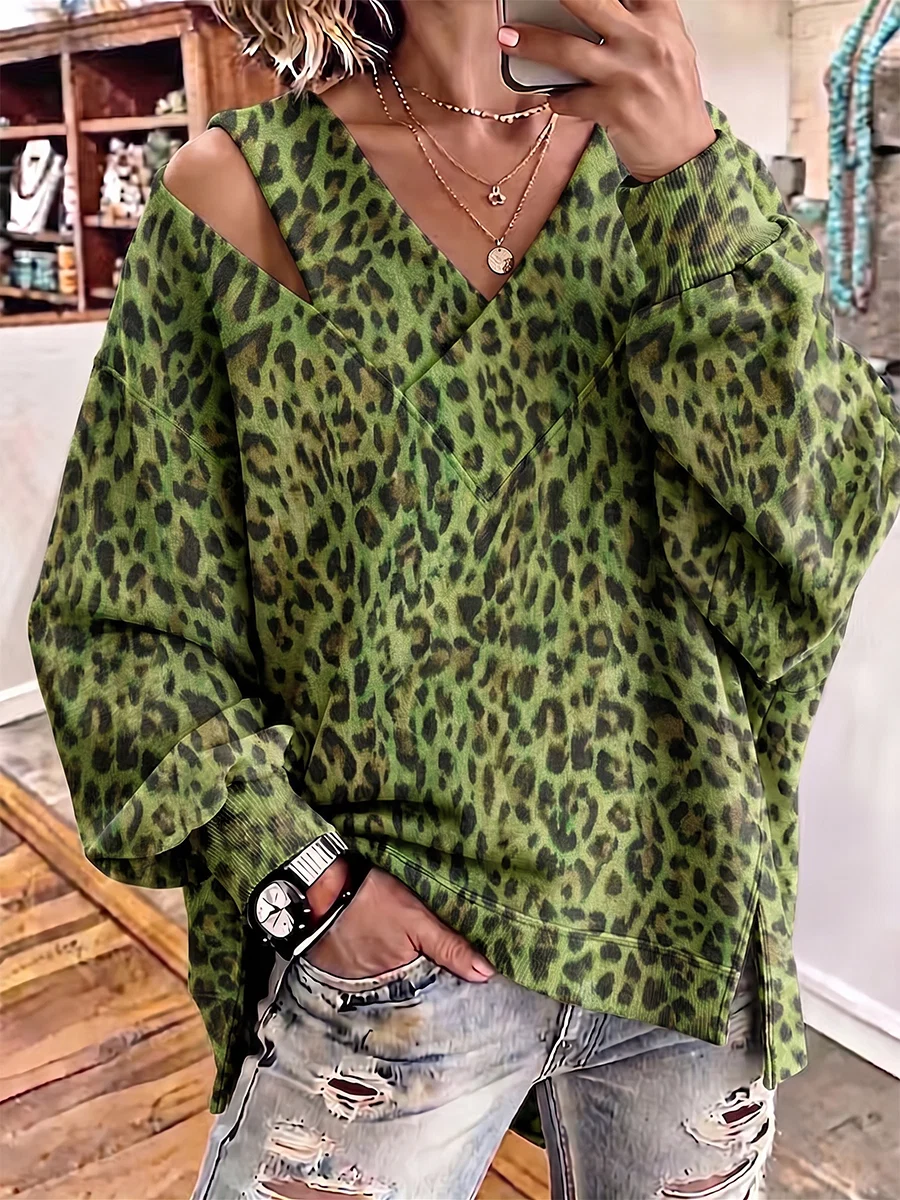 Chic Cutout V-Neck Oversized Sweatshirt