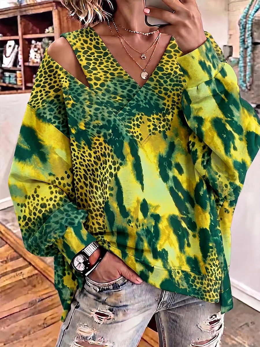 Chic Cutout V-Neck Oversized Sweatshirt