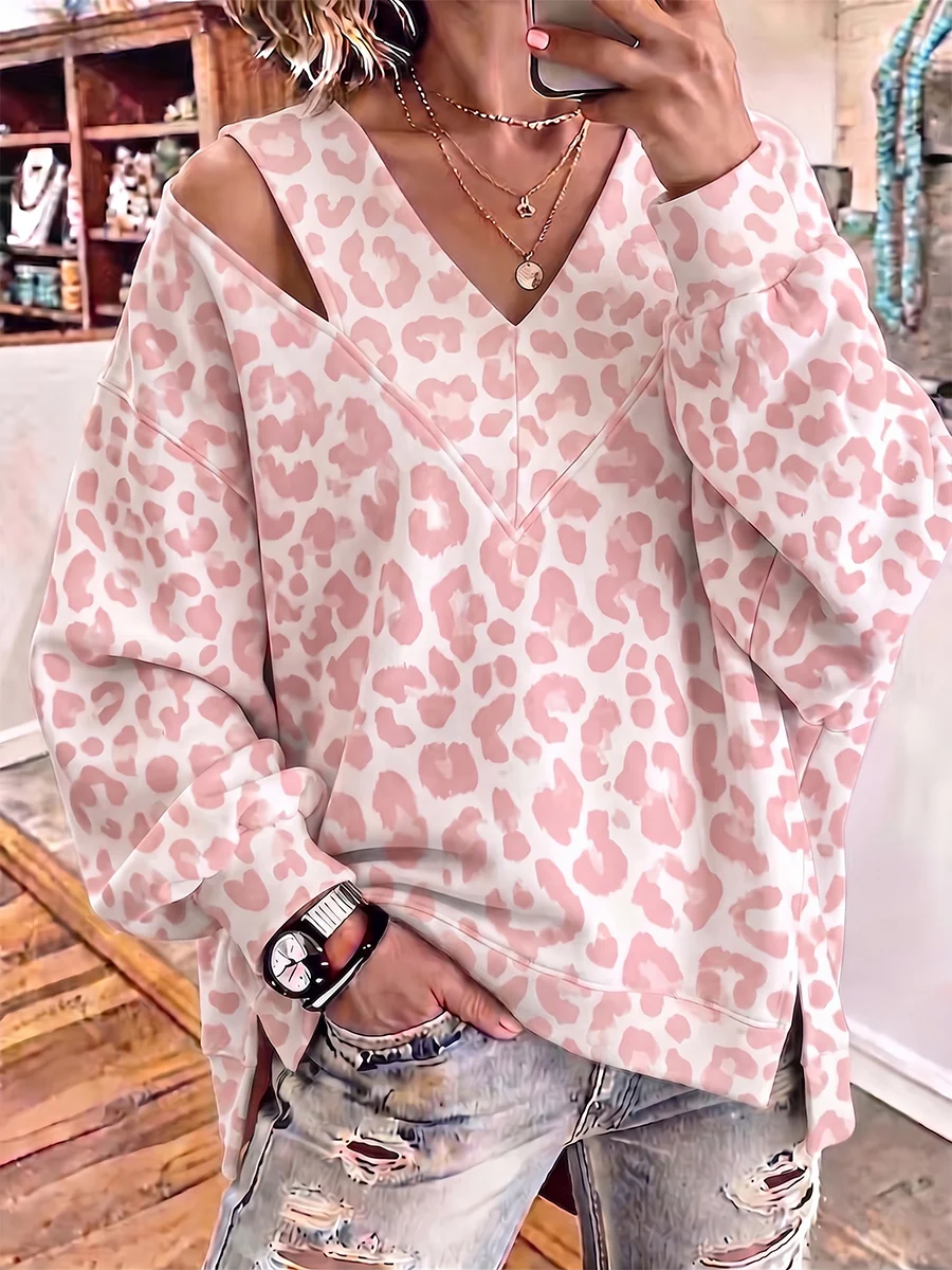 Chic Cutout V-Neck Oversized Sweatshirt