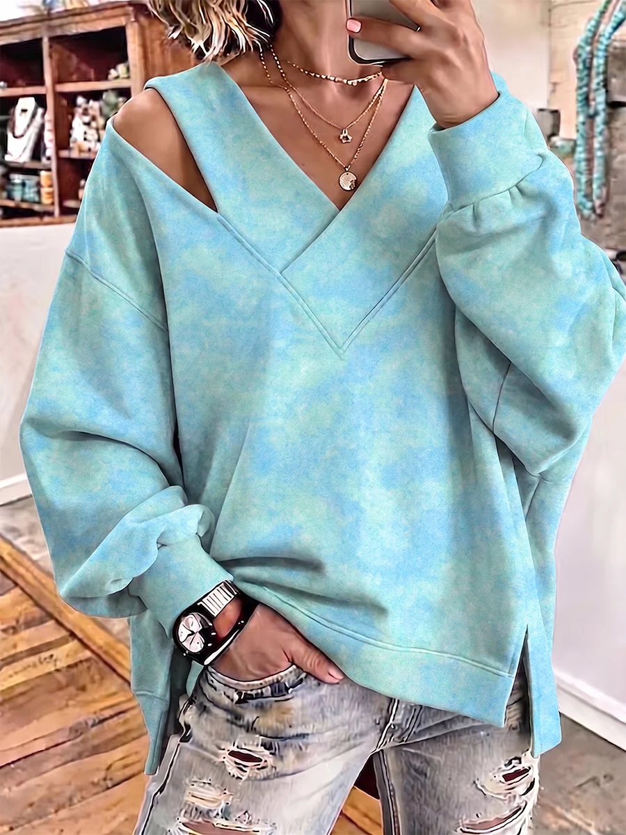 Chic Cutout V-Neck Oversized Sweatshirt