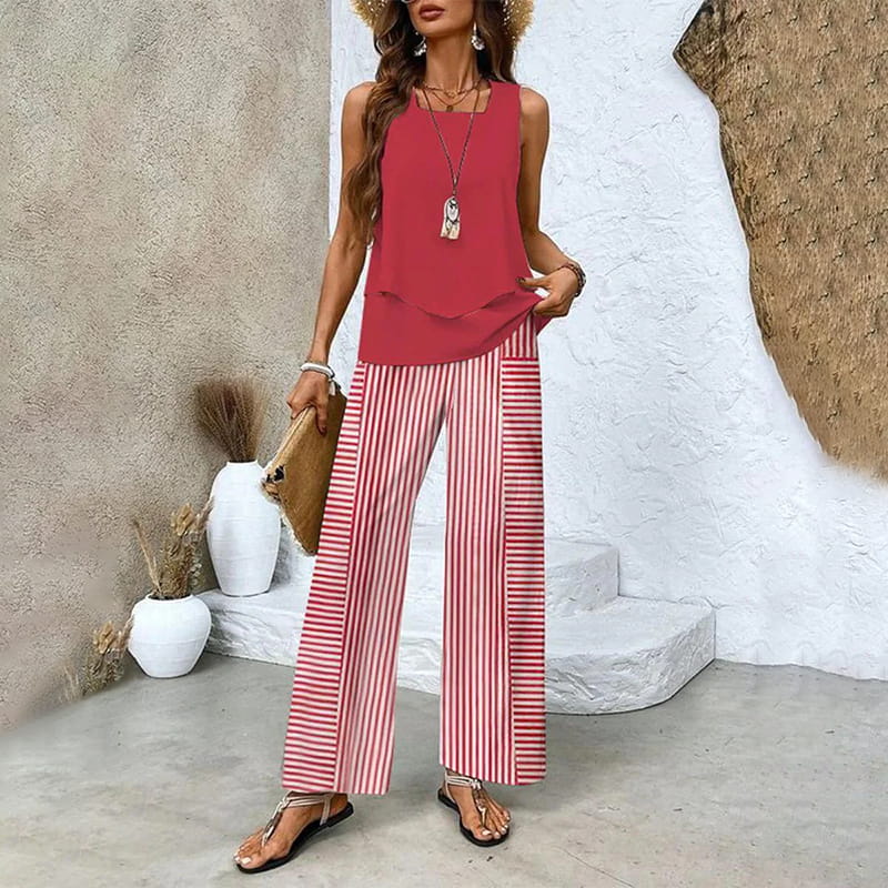 Women's Trendy Print 2 Piece Outfits Sleeveless Top & Pants