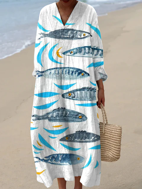 Women's Abstract Pattern Art Print Cotton Dress - Series9