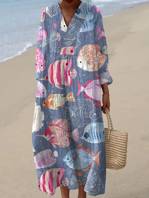 Women's Abstract Pattern Art Print Cotton Dress - Series9