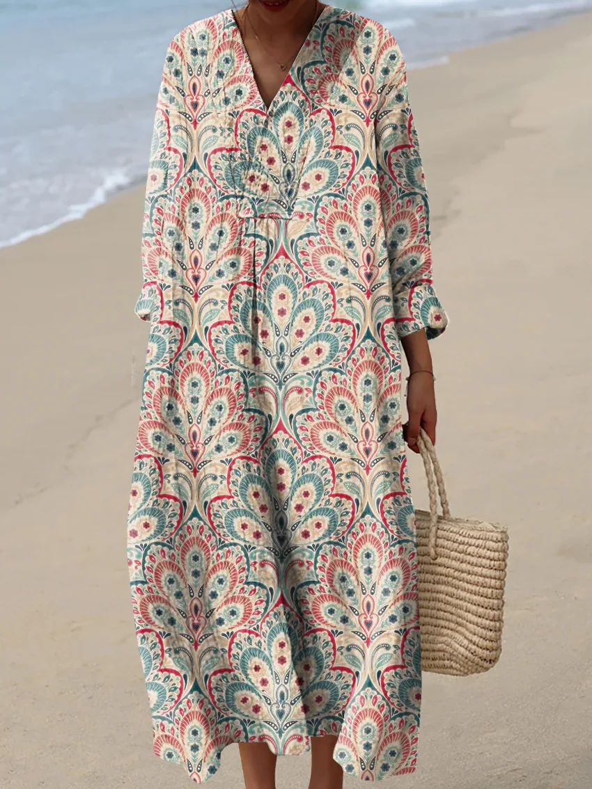 Women's Abstract Pattern Art Print Cotton Dress - Series7