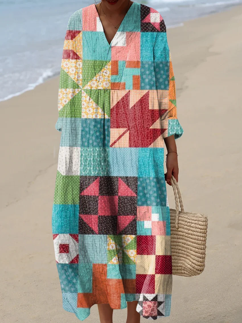 Women's Abstract Pattern Art Print Cotton Dress - Series8