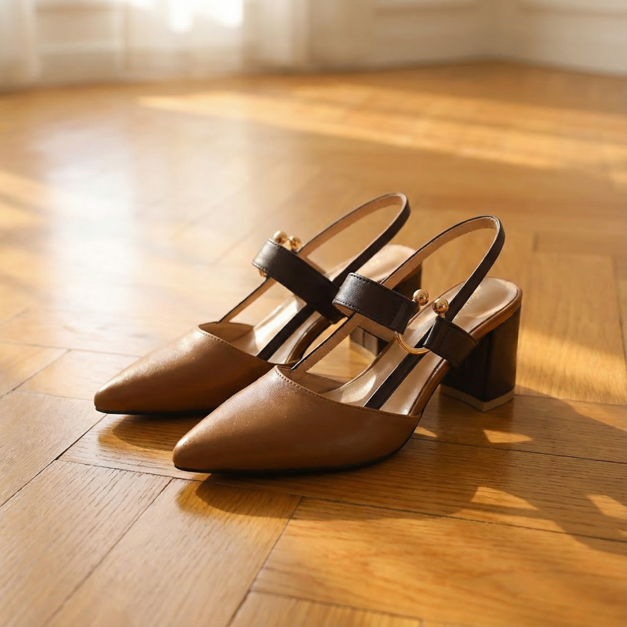 Women's Pointed Toe Block Heel Slingback Sandals - Adjustable Buckle & Cushioned Orthopedic Insole