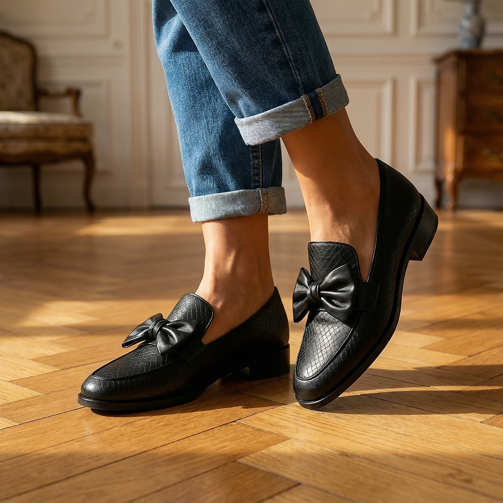 Bow Loafers Women – Slip On Shoes With Knotted Bow Detail & Pointed Toe