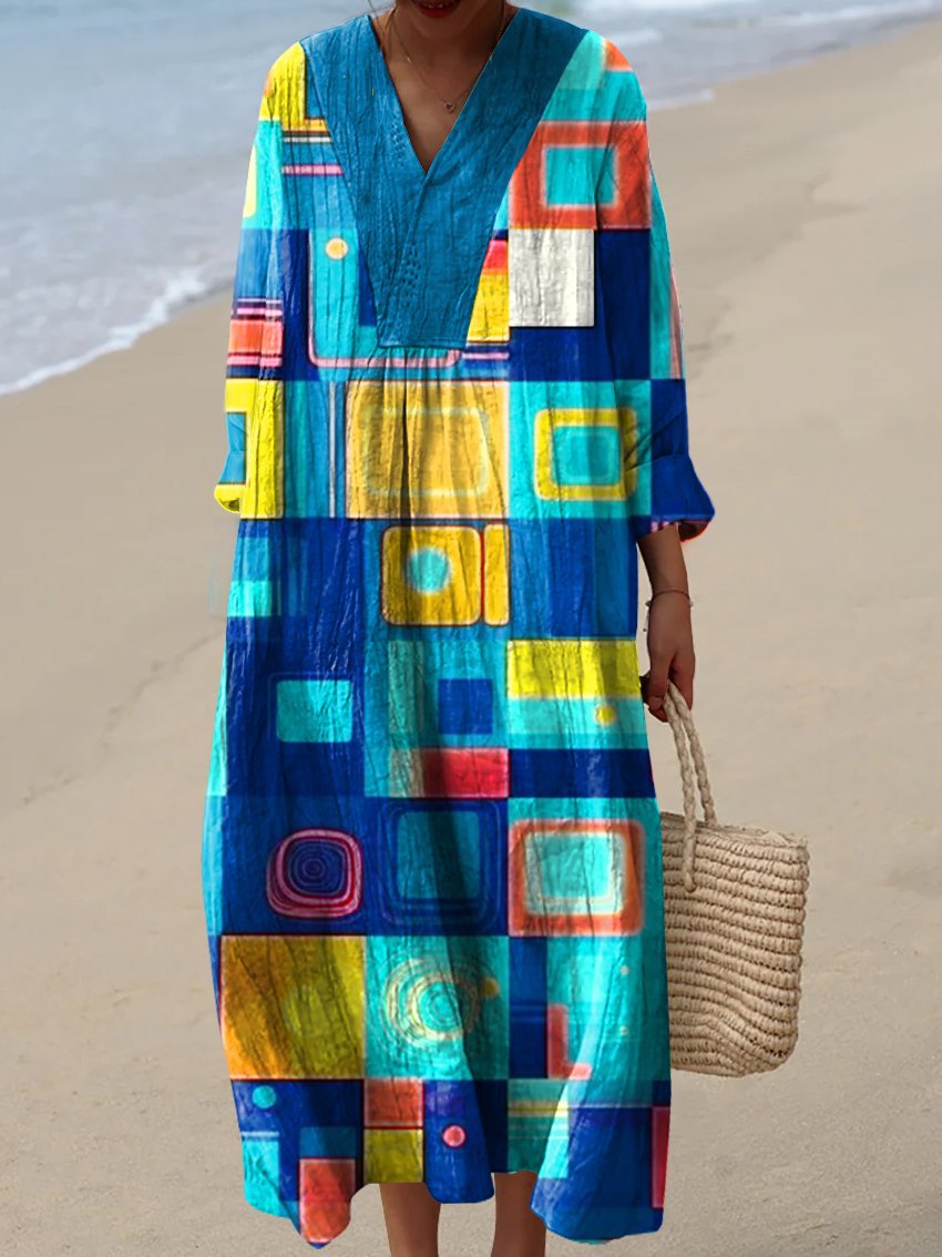 Women's Abstract Pattern Art Print Cotton Dress - Series4