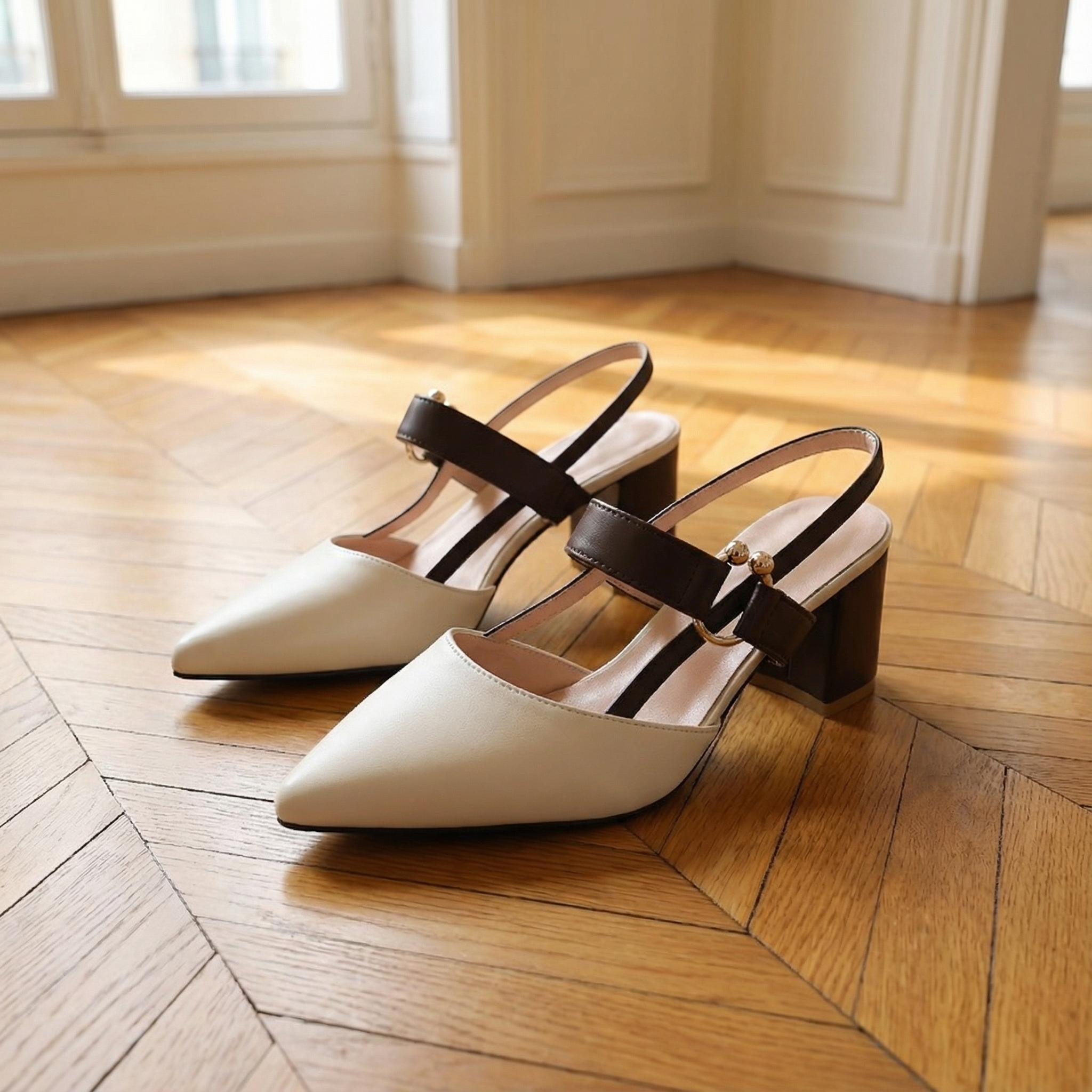 Women's Pointed Toe Block Heel Slingback Sandals - Adjustable Buckle & Cushioned Orthopedic Insole