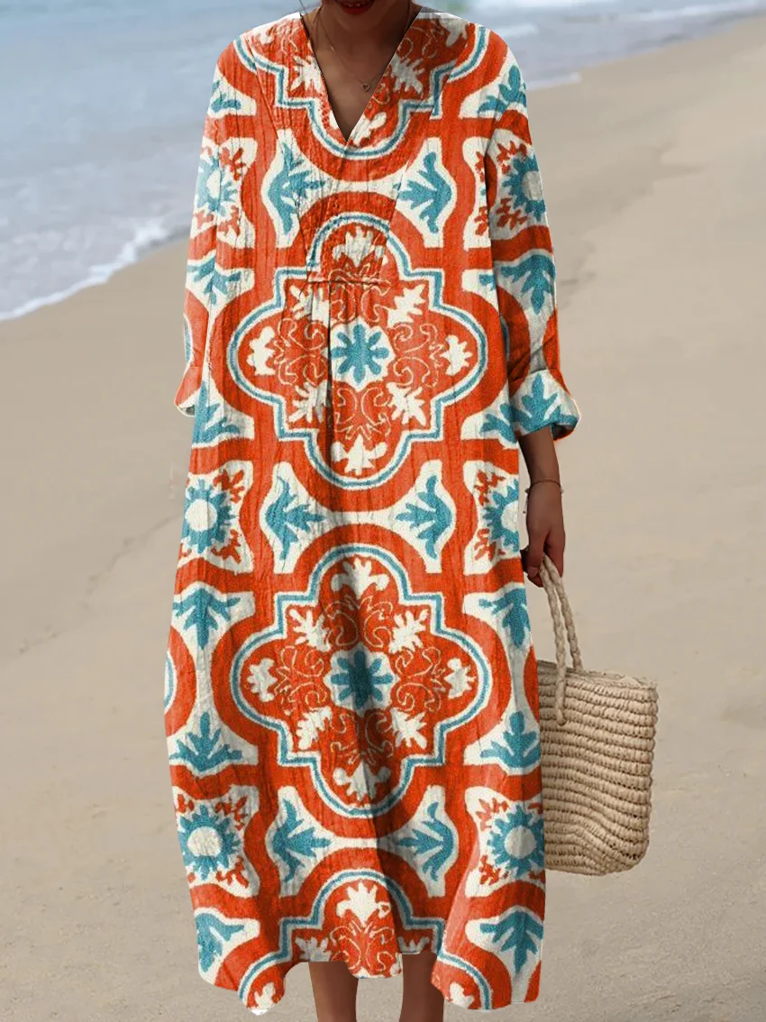 Women's Abstract Pattern Art Print Cotton Dress - Series9