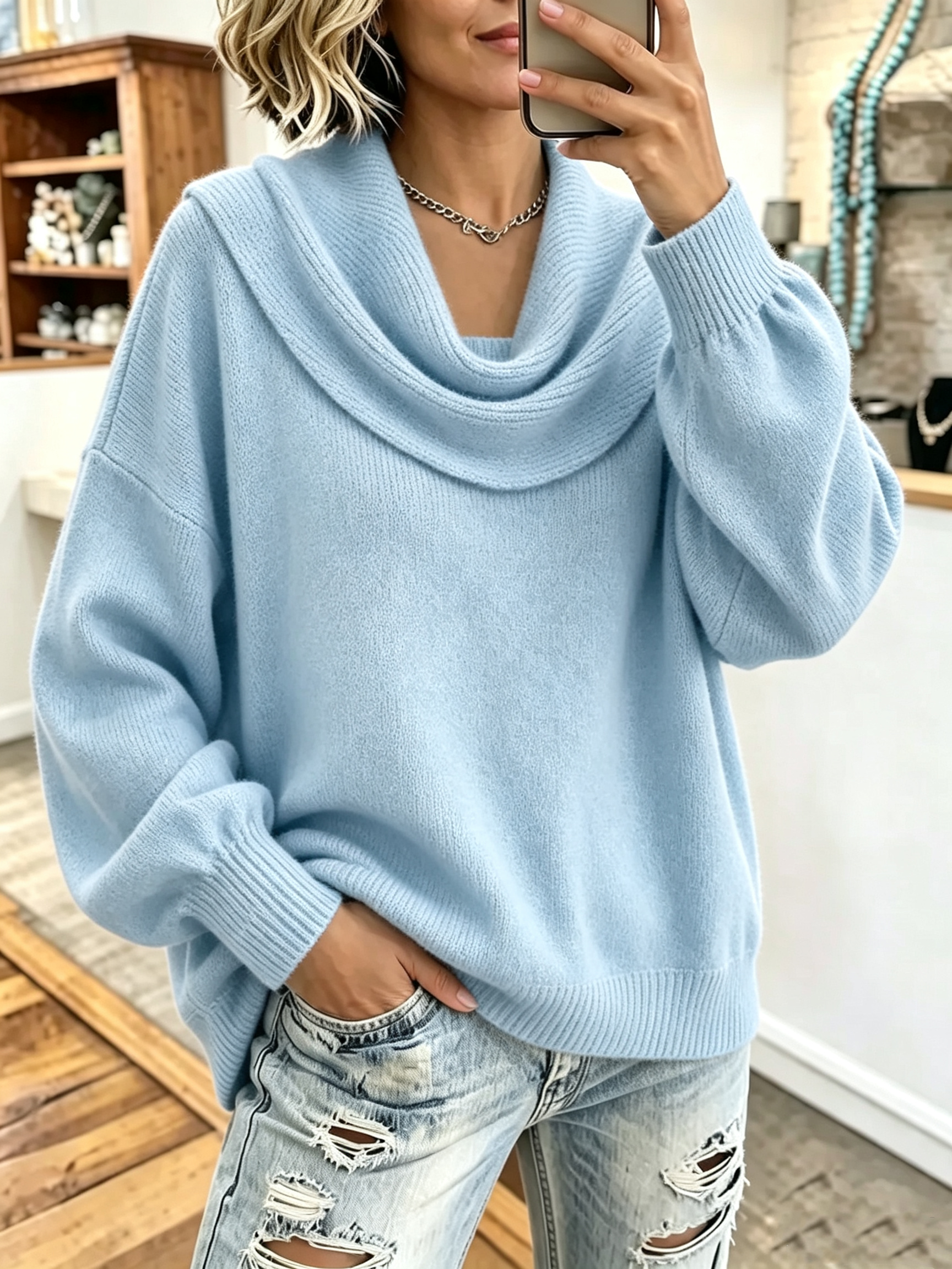 Cozy Stylish Cowl-neck Knitted Sweater