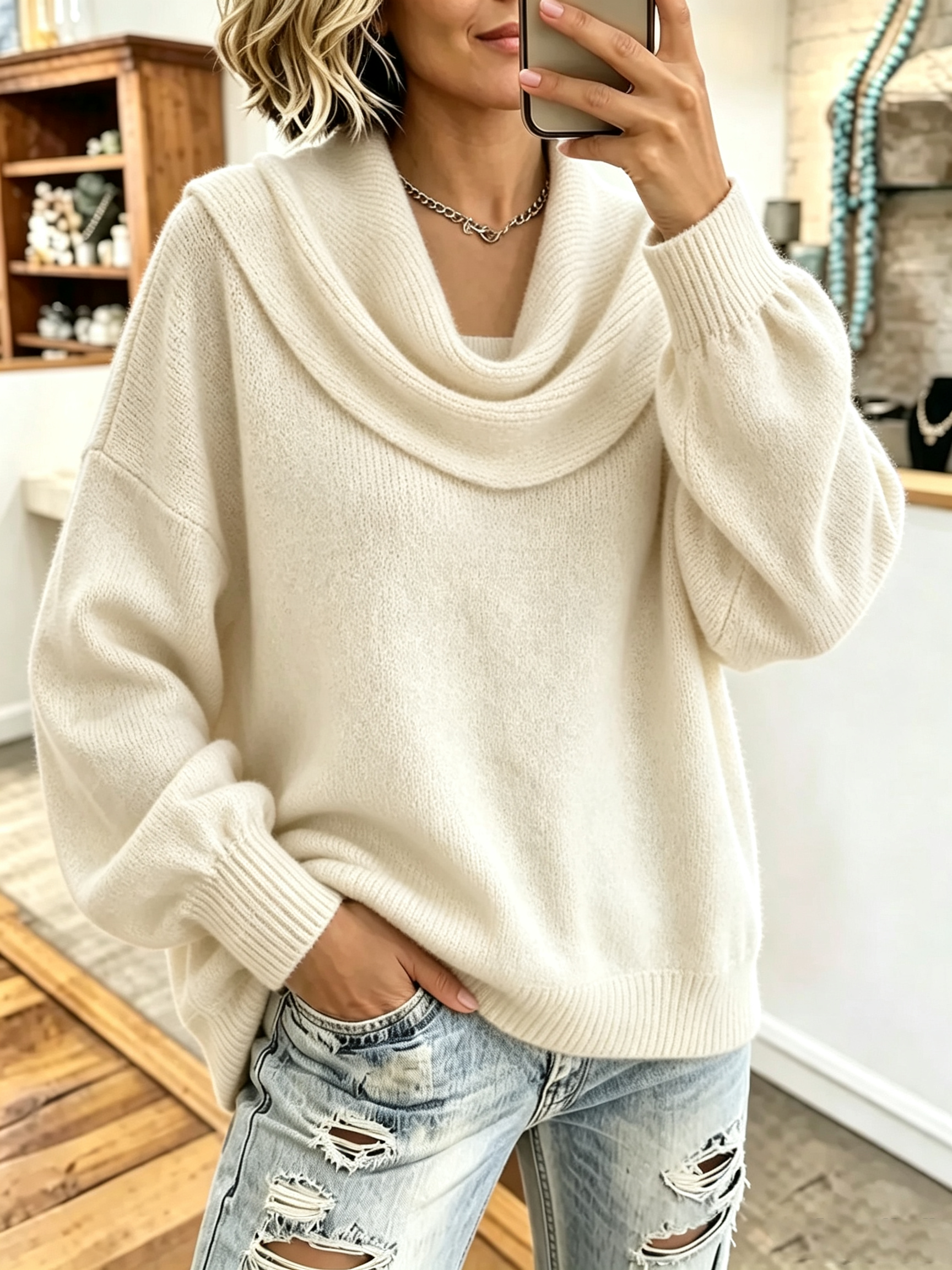 Cozy Stylish Cowl-neck Knitted Sweater