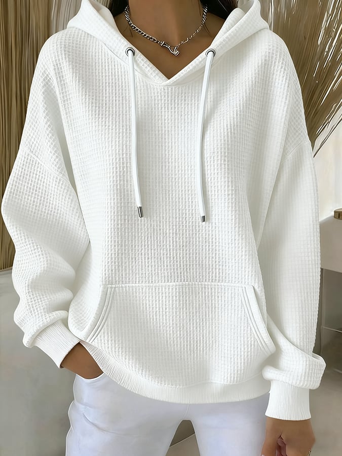 Women's Casual Waffle Jacquard Multicolor Hoodie