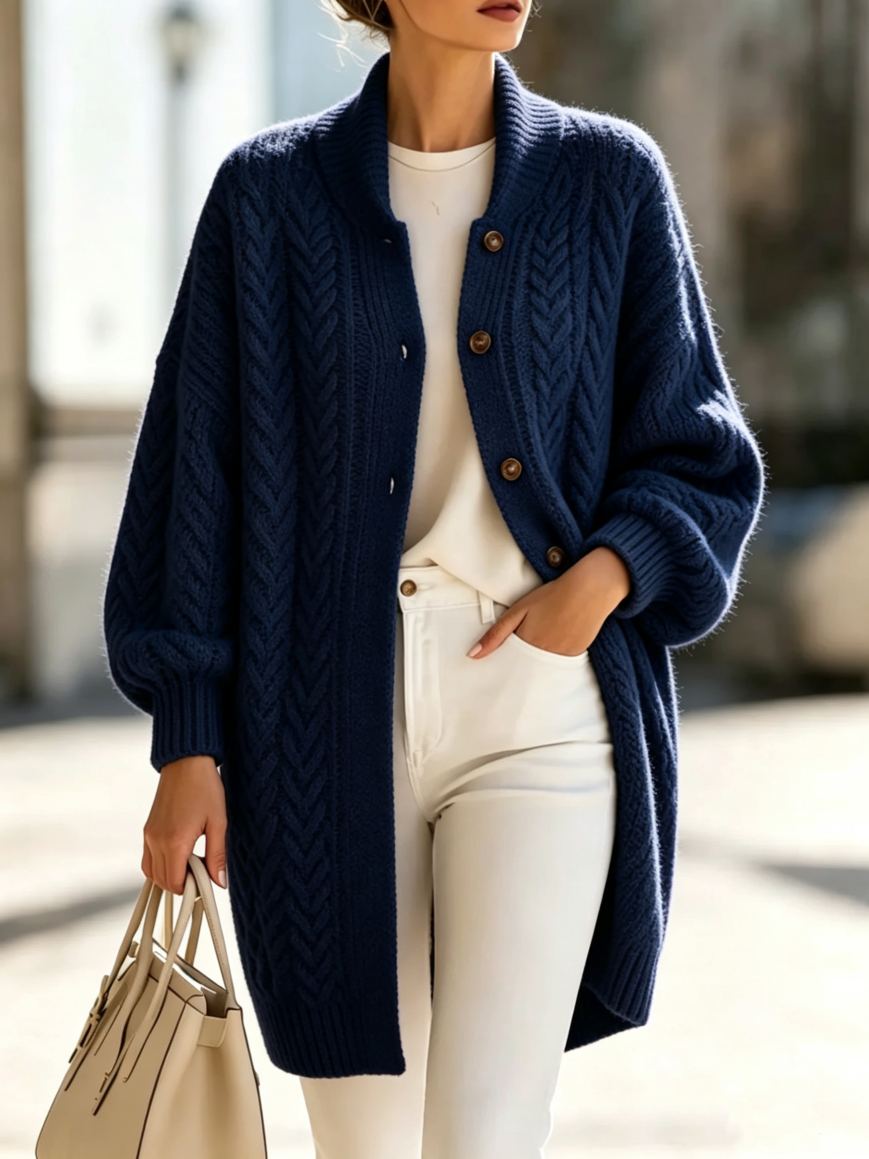 Chic Cozy Oversized Cable-knit Wool Blend Cardigan