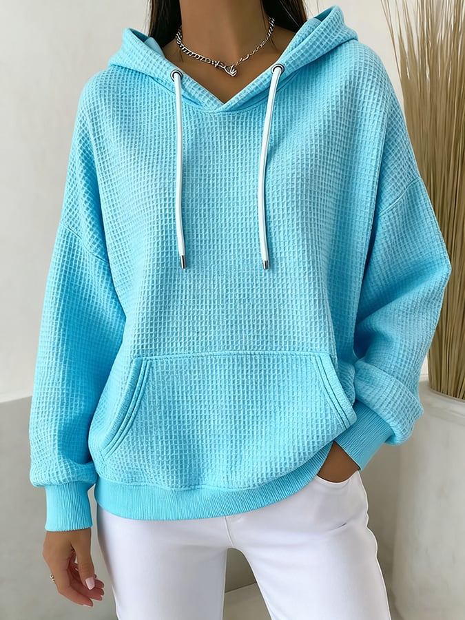 Women's Casual Waffle Jacquard Multicolor Hoodie