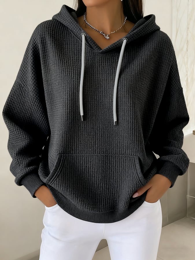 Women's Casual Waffle Jacquard Multicolor Hoodie