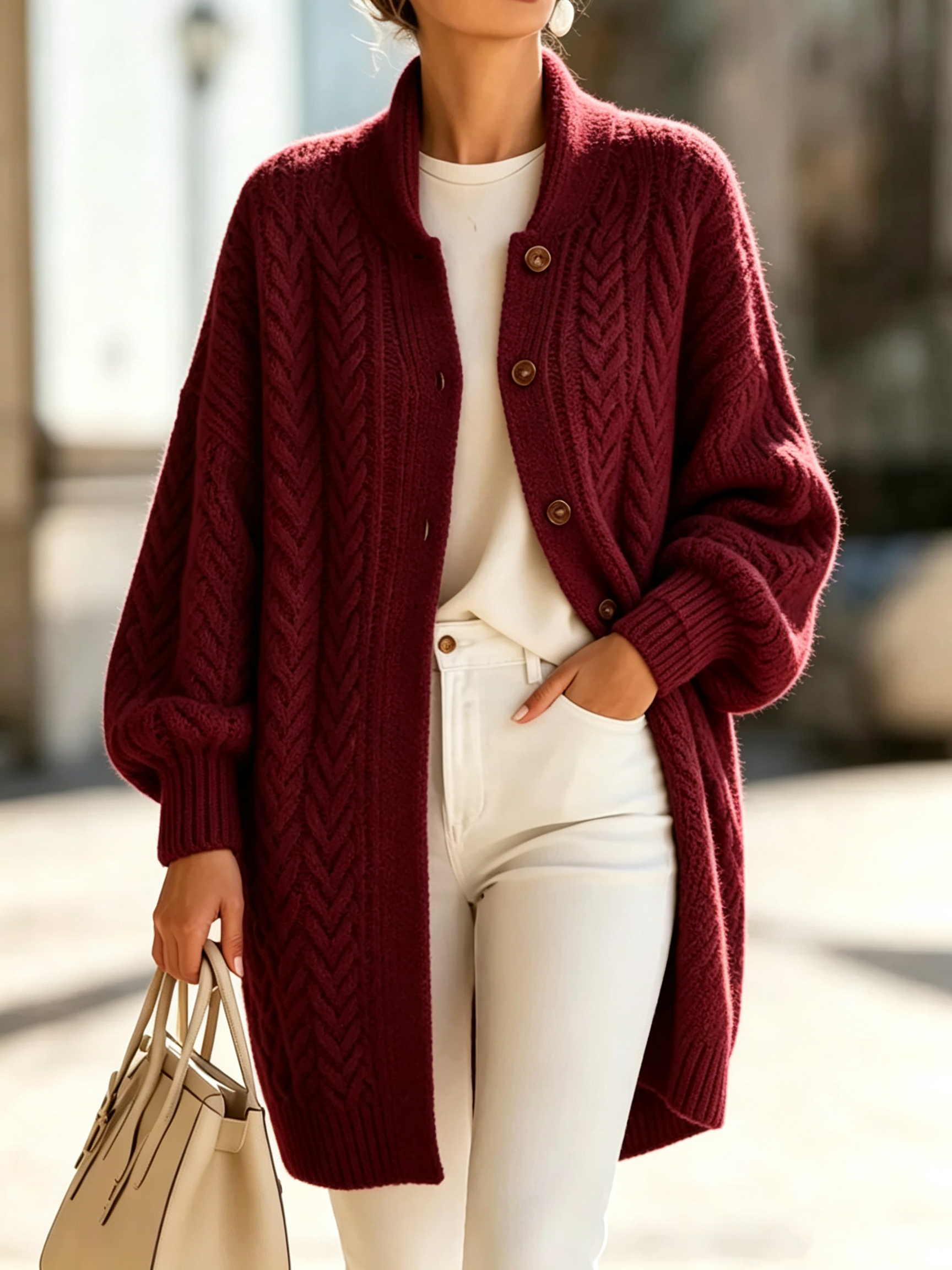 Chic Cozy Oversized Cable-knit Wool Blend Cardigan