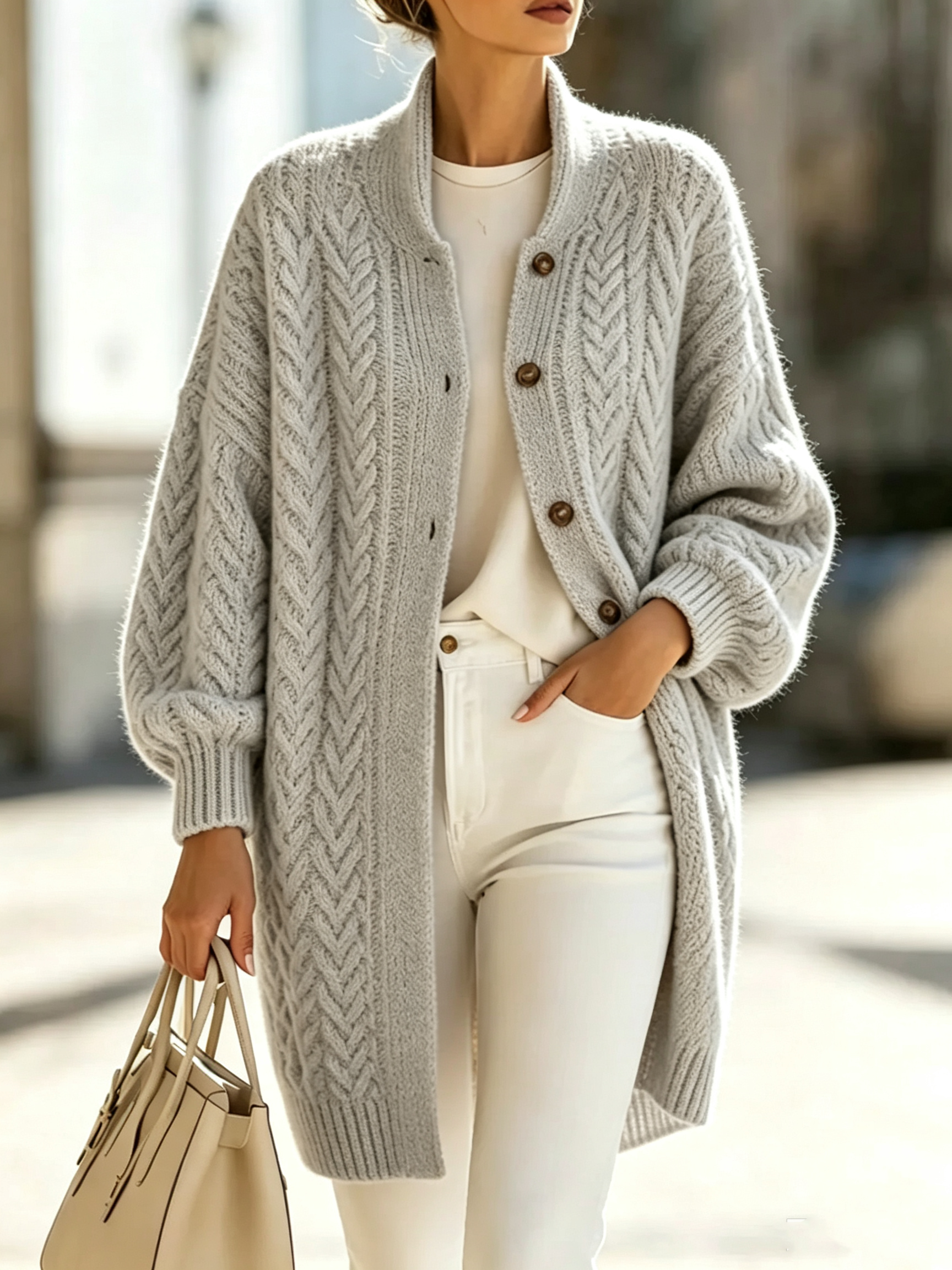Chic Cozy Oversized Cable-knit Wool Blend Cardigan