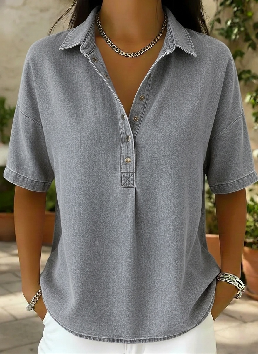 Today 49% off🔥Women's Relaxed Denim-Style Button Detail Top