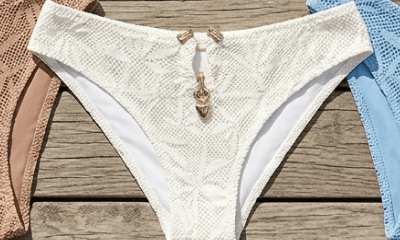 Metal Ring Lace Cut-Out Solid Color Bikini