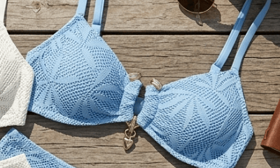 Metal Ring Lace Cut-Out Solid Color Bikini