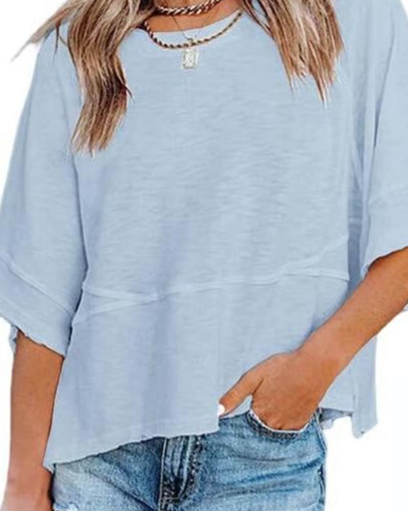 Panel Solid Color Flared Sleeve T-Shirt(🔥Buy one, get one free)