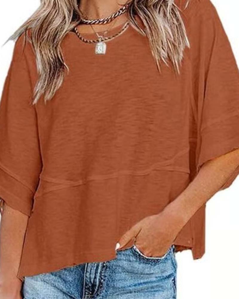 Panel Solid Color Flared Sleeve T-Shirt(🔥Buy one, get one free)