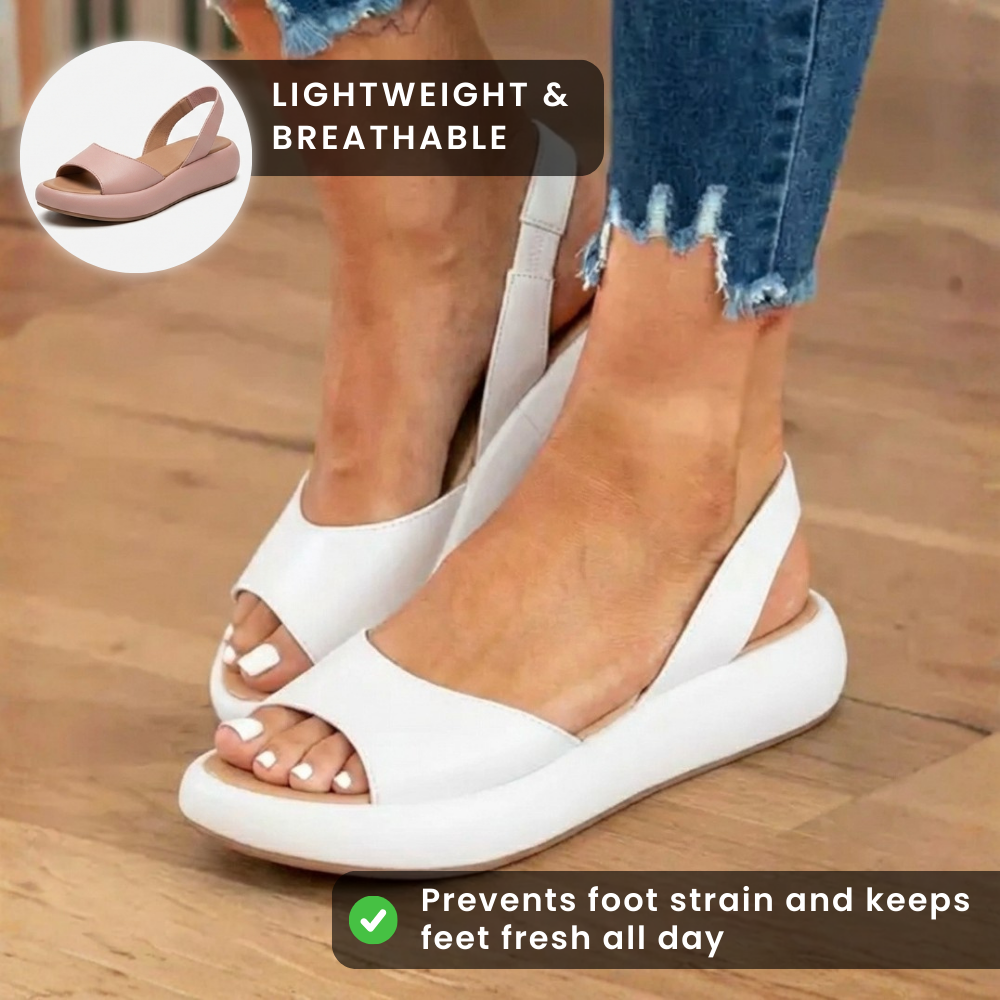 Orthopedic Leather Platform Sandals - Slingback Peep-Toe