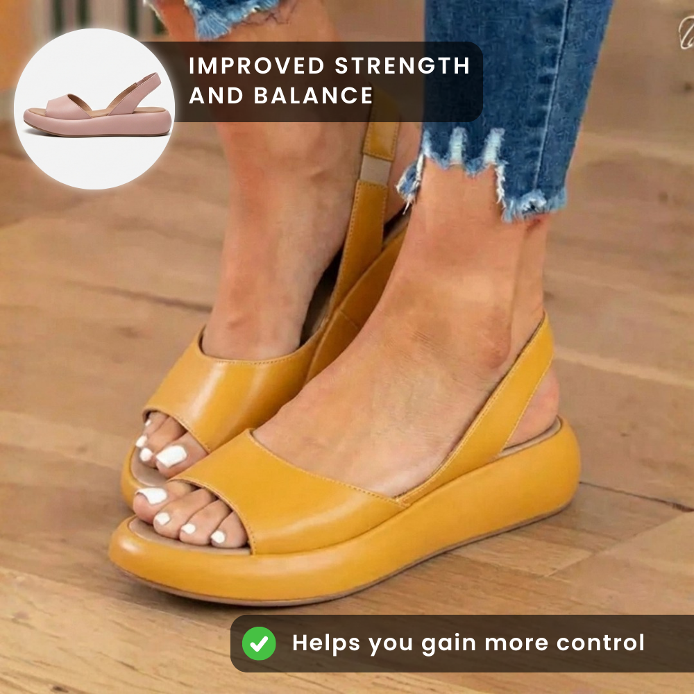 Orthopedic Leather Platform Sandals - Slingback Peep-Toe