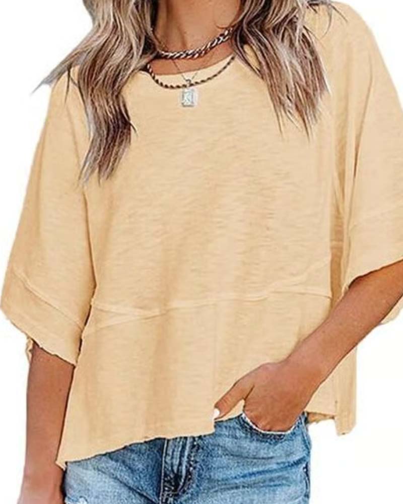 Panel Solid Color Flared Sleeve T-Shirt(🔥Buy one, get one free)