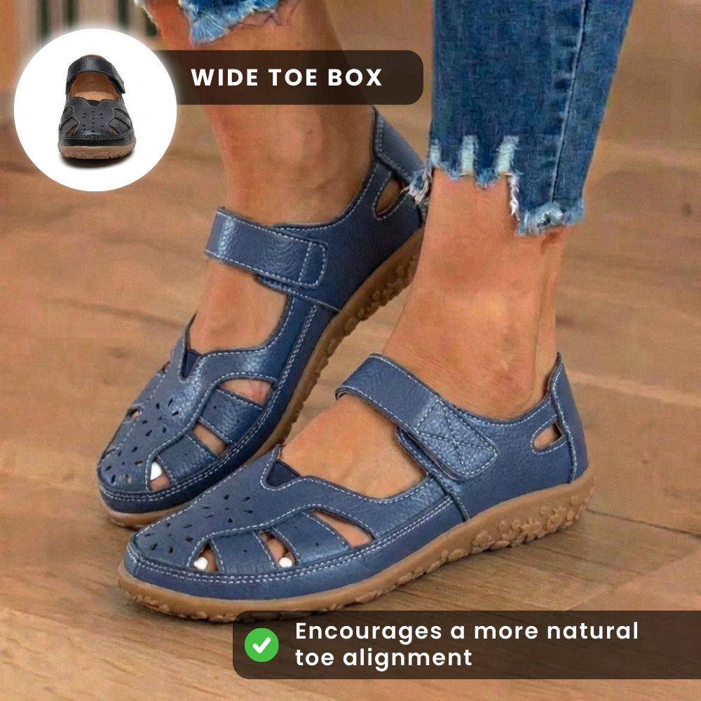 Orthopedic Leather Mary Jane Sandals - Perforated Design & Grip Sole
