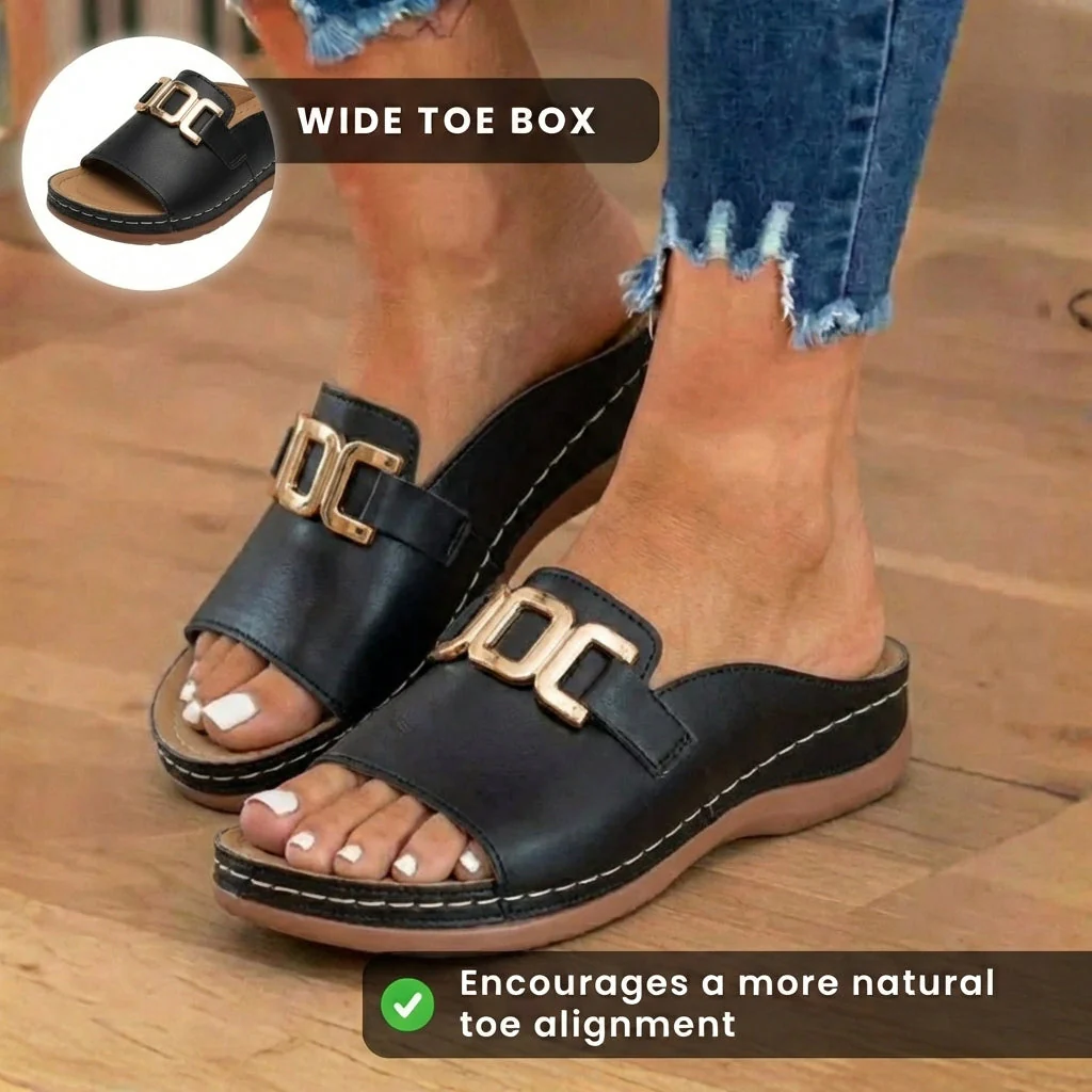 Casual Women's Fashionable Simple Metal Buckle Wedge Platform Sandals