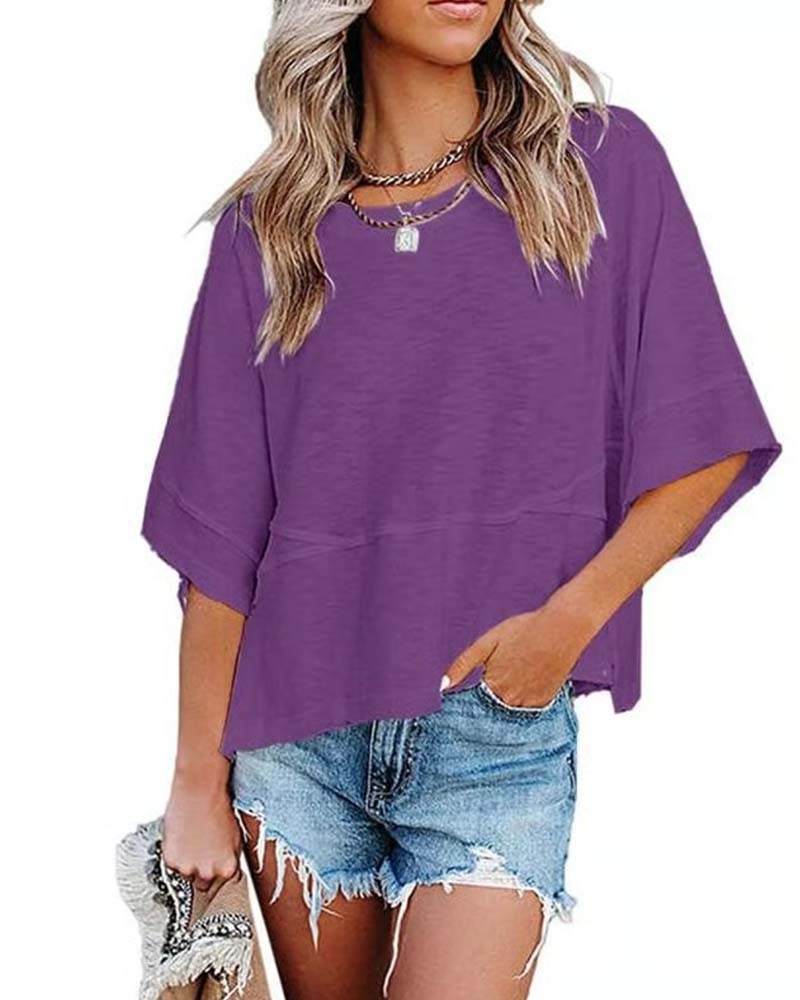 Panel Solid Color Flared Sleeve T-Shirt(🔥Buy one, get one free)