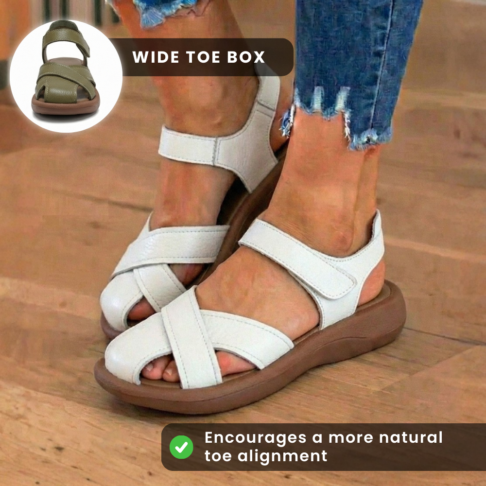 Orthopedic Leather Cross-Strap Comfort Sandals – Cushioned Open Toe