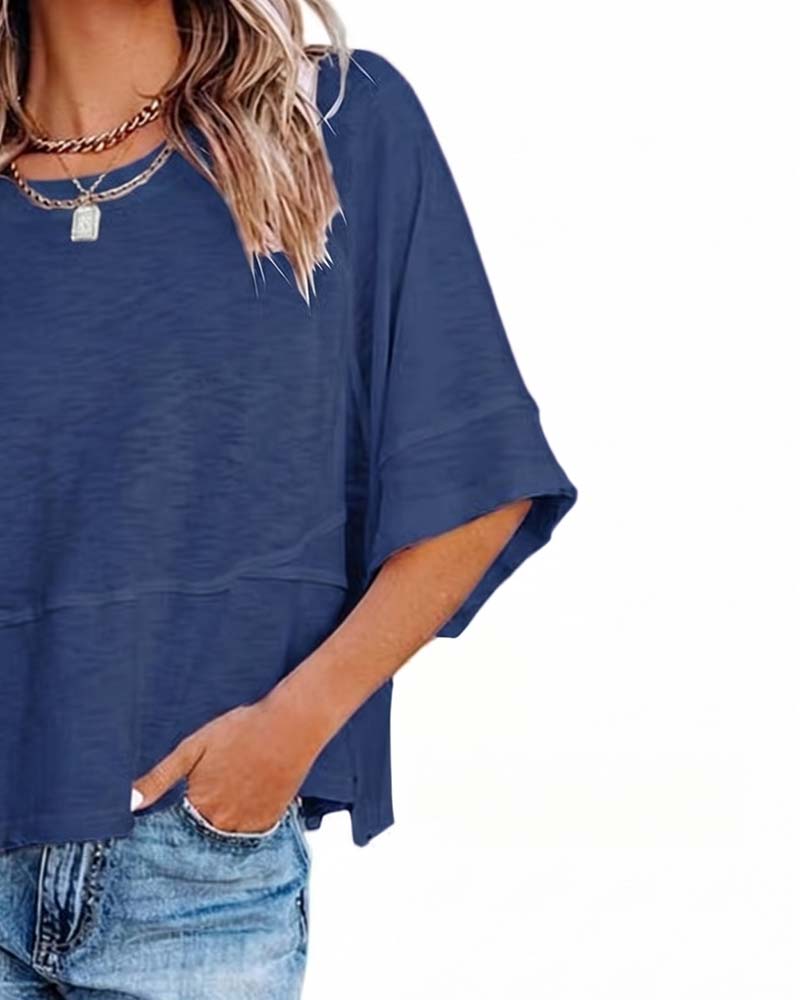 Panel Solid Color Flared Sleeve T-Shirt(🔥Buy one, get one free)