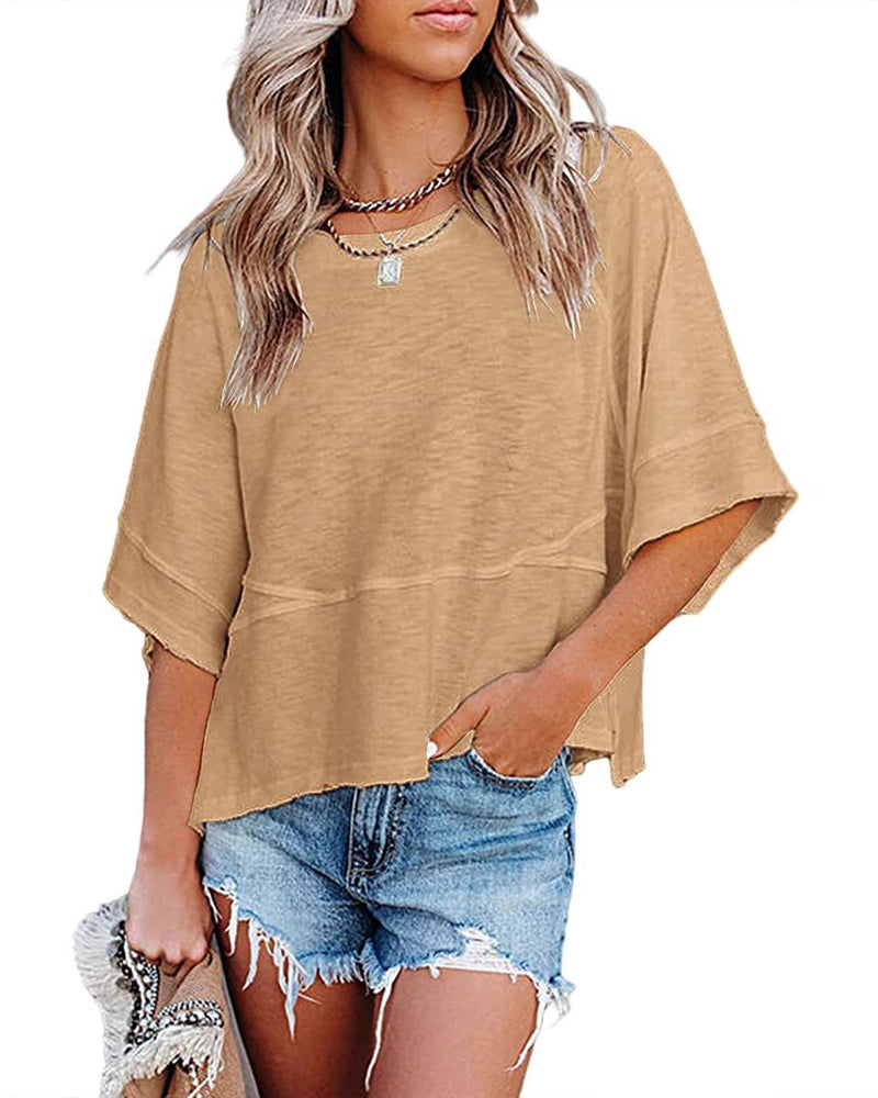 Panel Solid Color Flared Sleeve T-Shirt(🔥Buy one, get one free)
