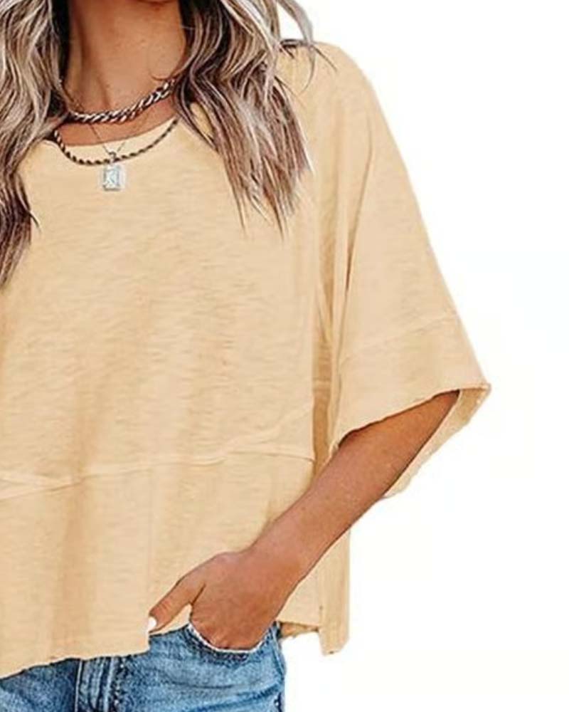 Panel Solid Color Flared Sleeve T-Shirt(🔥Buy one, get one free)