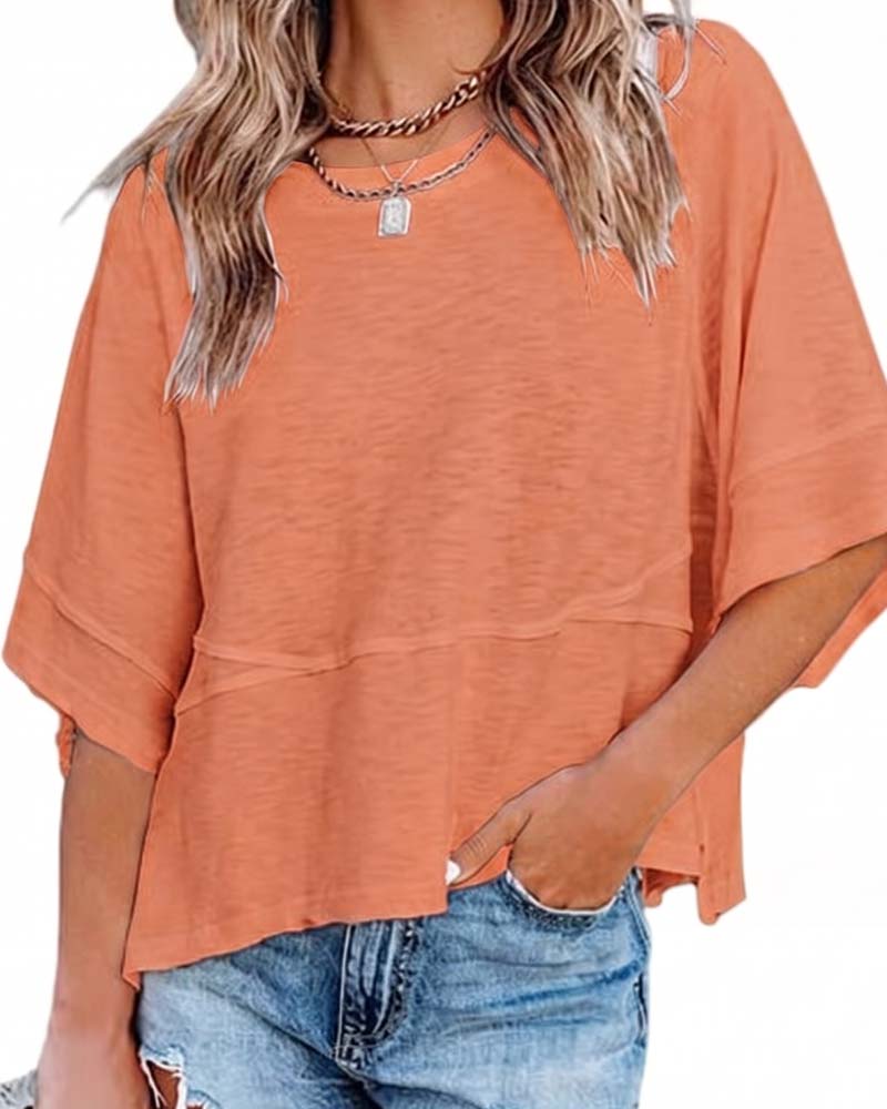 Panel Solid Color Flared Sleeve T-Shirt(🔥Buy one, get one free)