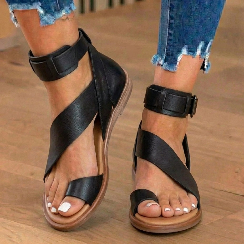 Suede ankle-wrap gladiator sandal front view