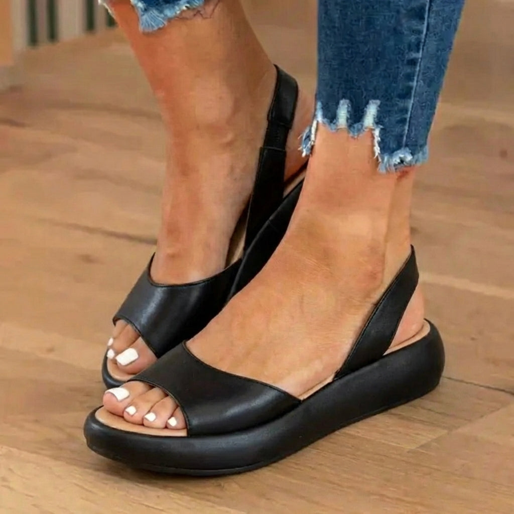 Orthopedic Leather Platform Sandals - Slingback Peep-Toe