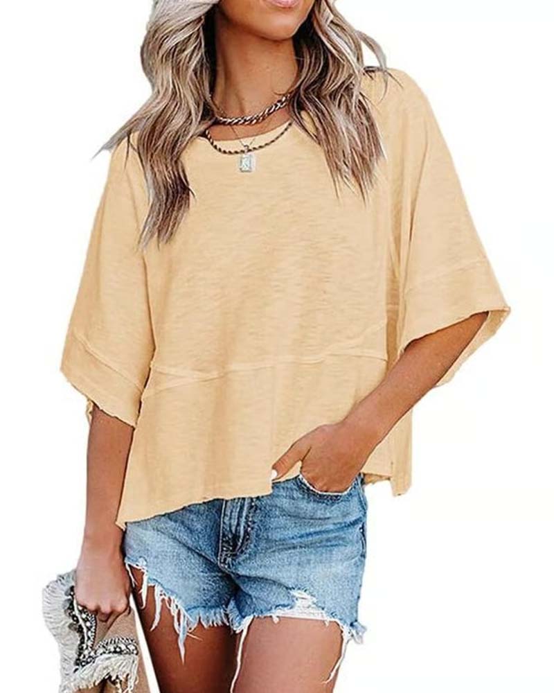 Panel Solid Color Flared Sleeve T-Shirt(🔥Buy one, get one free)