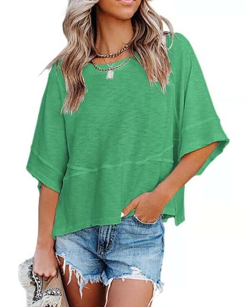 Panel Solid Color Flared Sleeve T-Shirt(🔥Buy one, get one free)