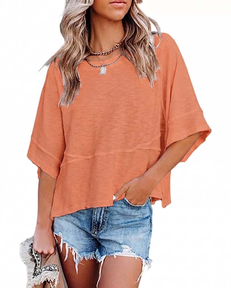 Panel Solid Color Flared Sleeve T-Shirt(🔥Buy one, get one free)