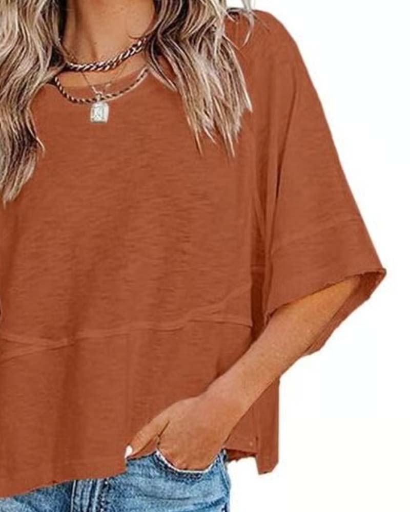 Panel Solid Color Flared Sleeve T-Shirt(🔥Buy one, get one free)
